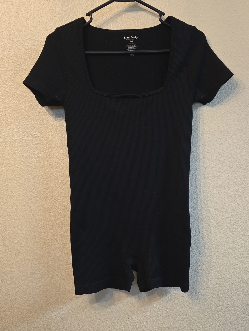 Cotton Candy Black Ribbed Square-Neck Romber Style Shorts